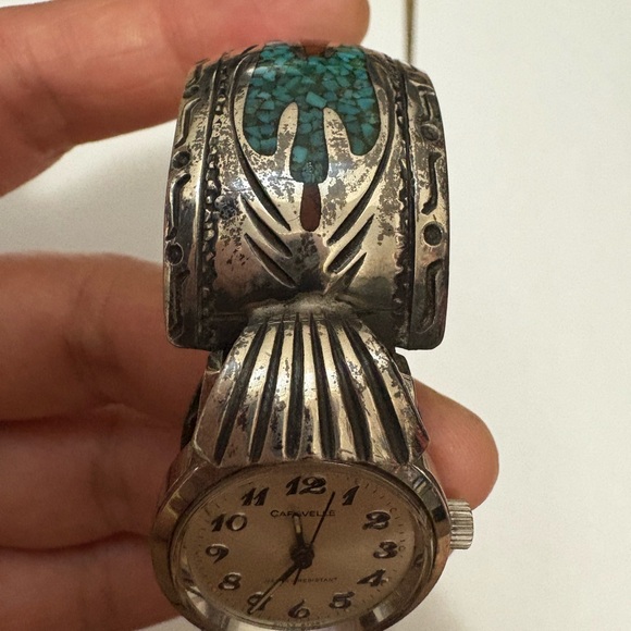 Vintage Navajo Silver and Turquoise Cuff Bracelet - Picture 3 of 5